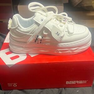 Women's White Sneakers with Bear Charm